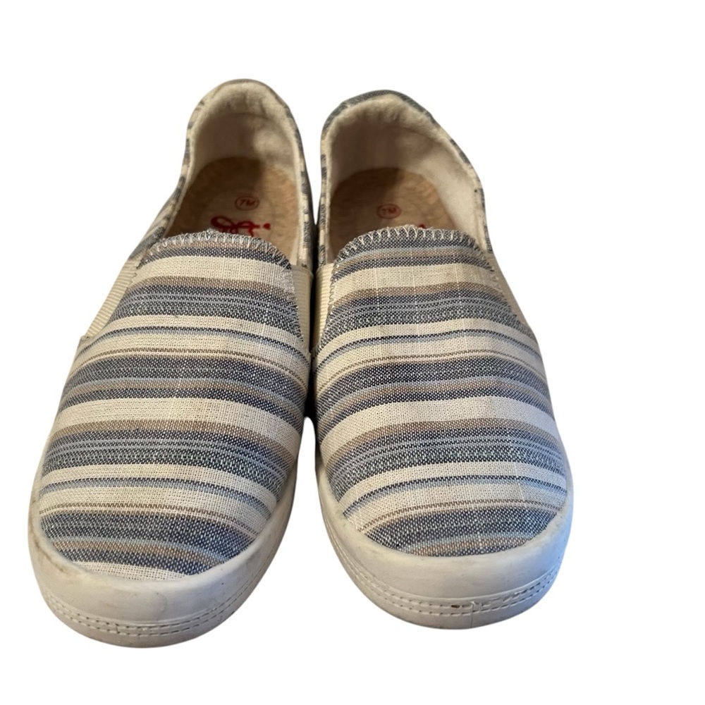 Jolly Pop Clever Striped Cloth Material Shoes Slips Ons Size 7M